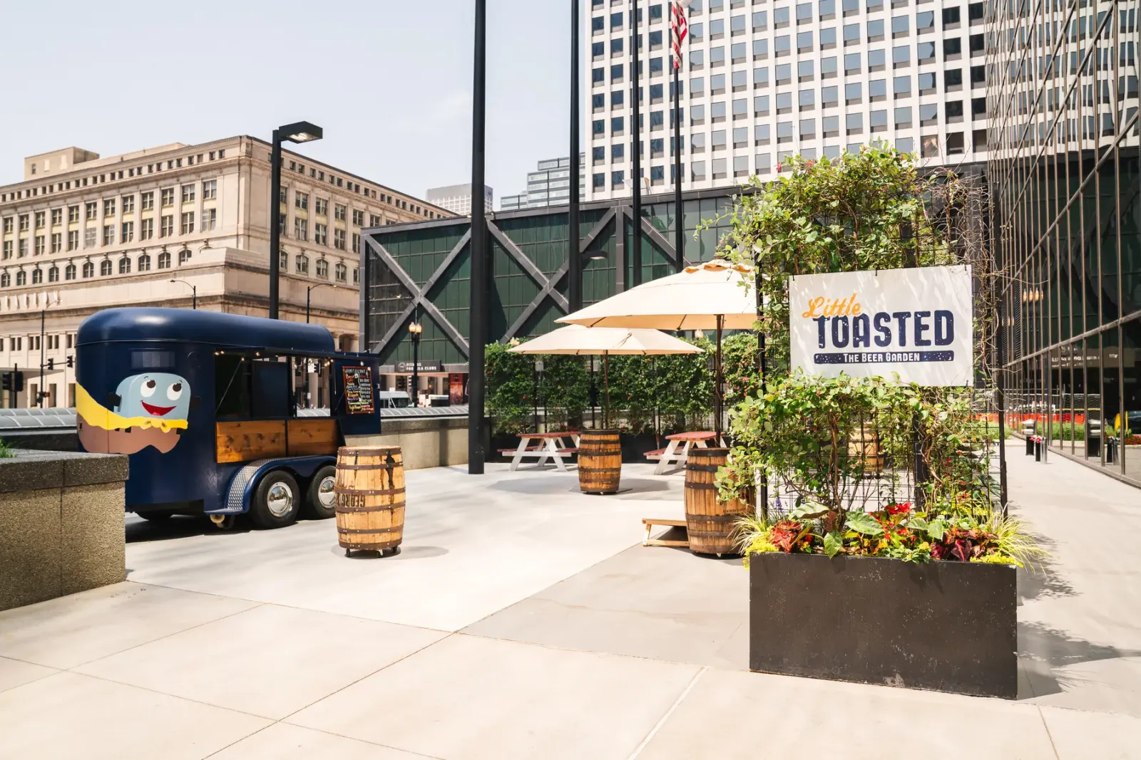 Little Toasted riverfront patio set for an event
